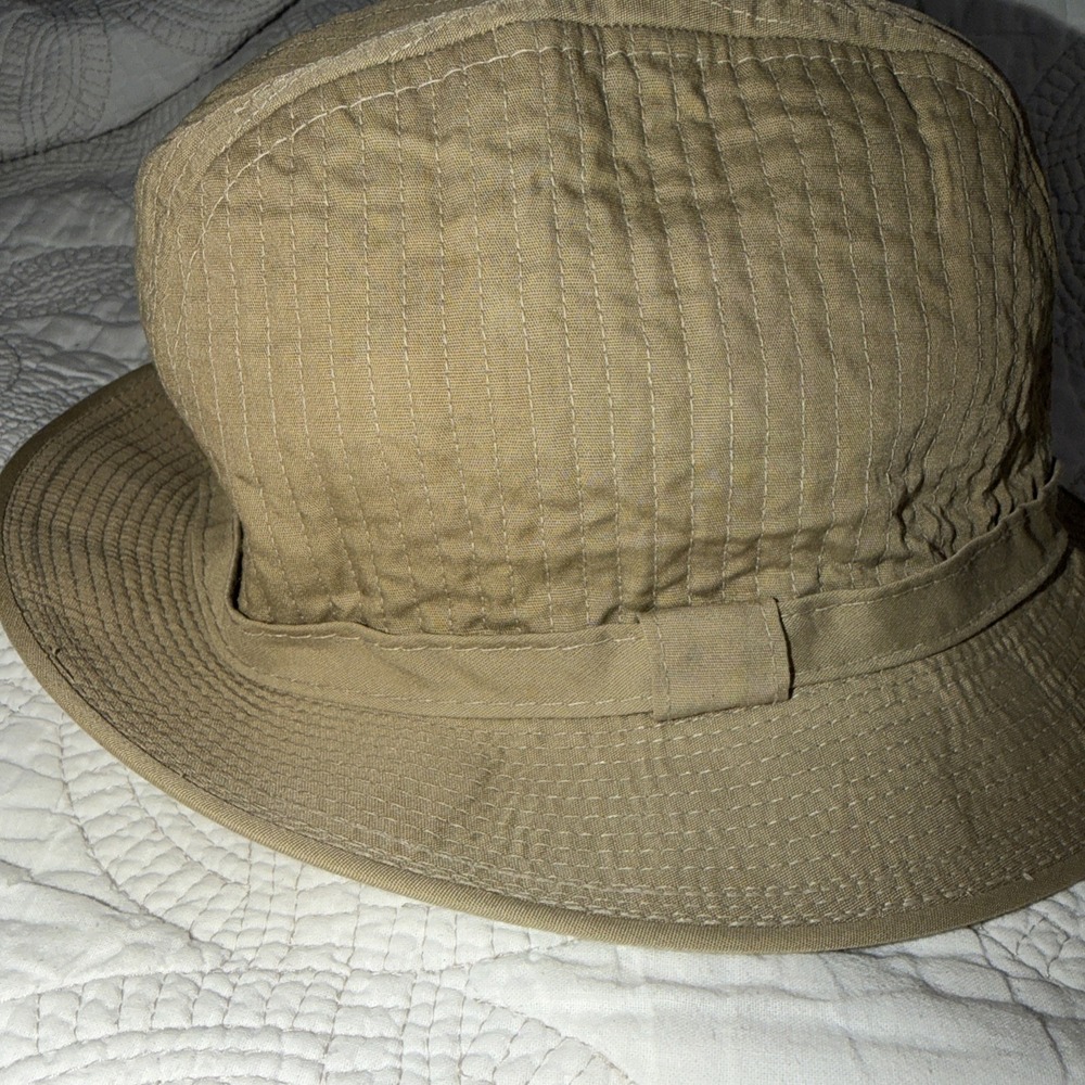 Vtg London Fog Weatherized Quilted Breathable Hat Khaki Tan Fedora Bucket Style